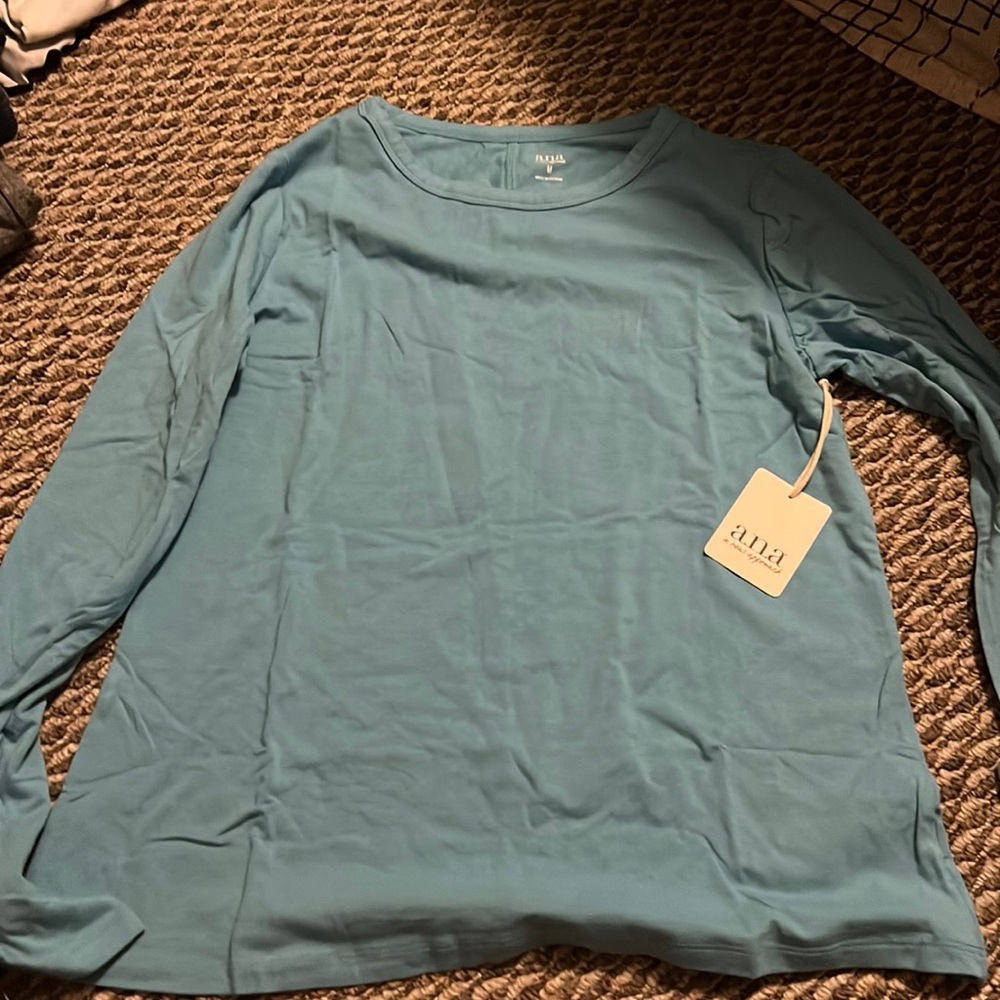 medium size, plain blue shirt